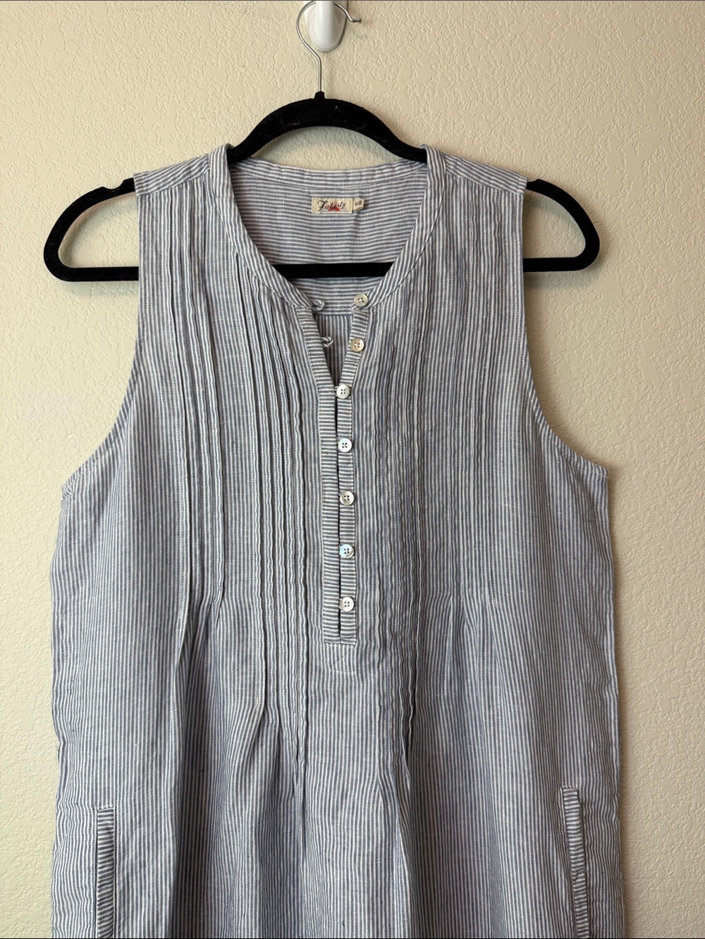 Faherty 100% Linen Sleeveless Blue-Striped Cotton Tunic Dress Size Medium - Picture 2 of 10